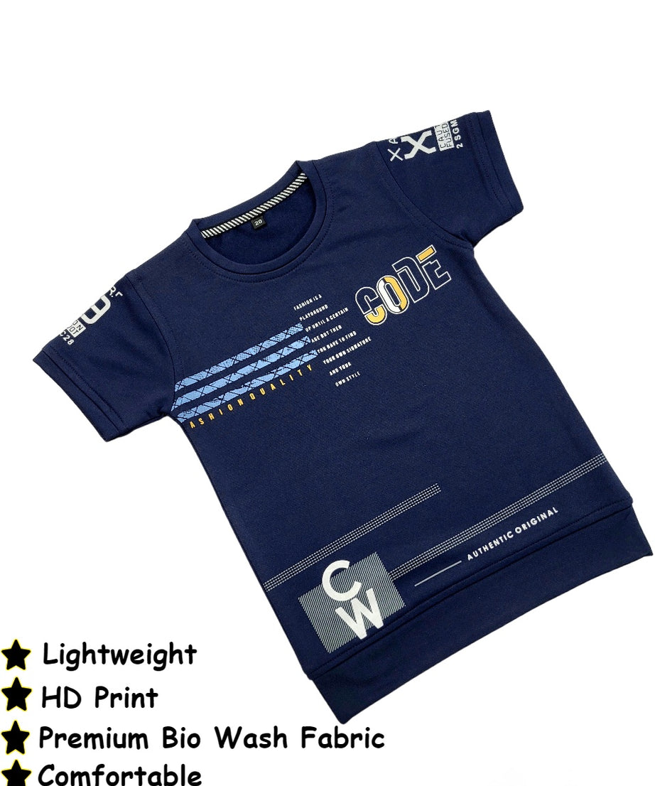 Navy blue cotton Knit Half Sleeves Typography Print T-Shirts 