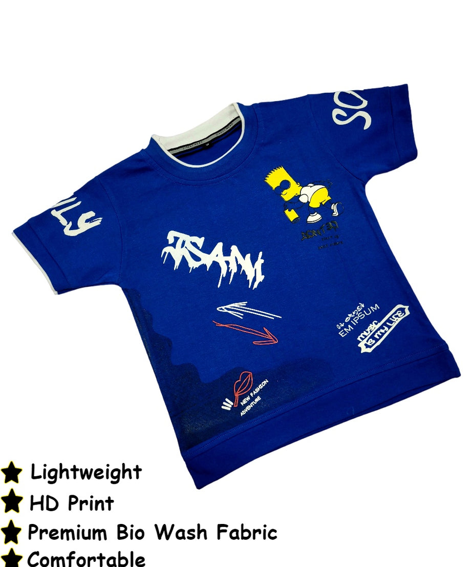 Boys royal blue Bio Finish Cotton Round Neck T-shirt