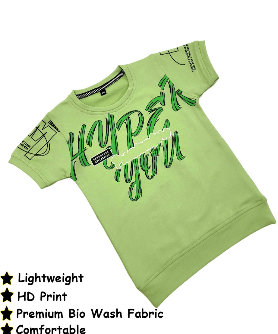 Light green cotton Knit Half Sleeves Typography Print T-Shirts